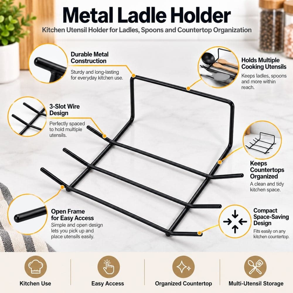 Metal Kitchen Utensil Holder Rack for Spoons and Ladles - 1599 Kitchen Utensils & Gadgets (٣)
