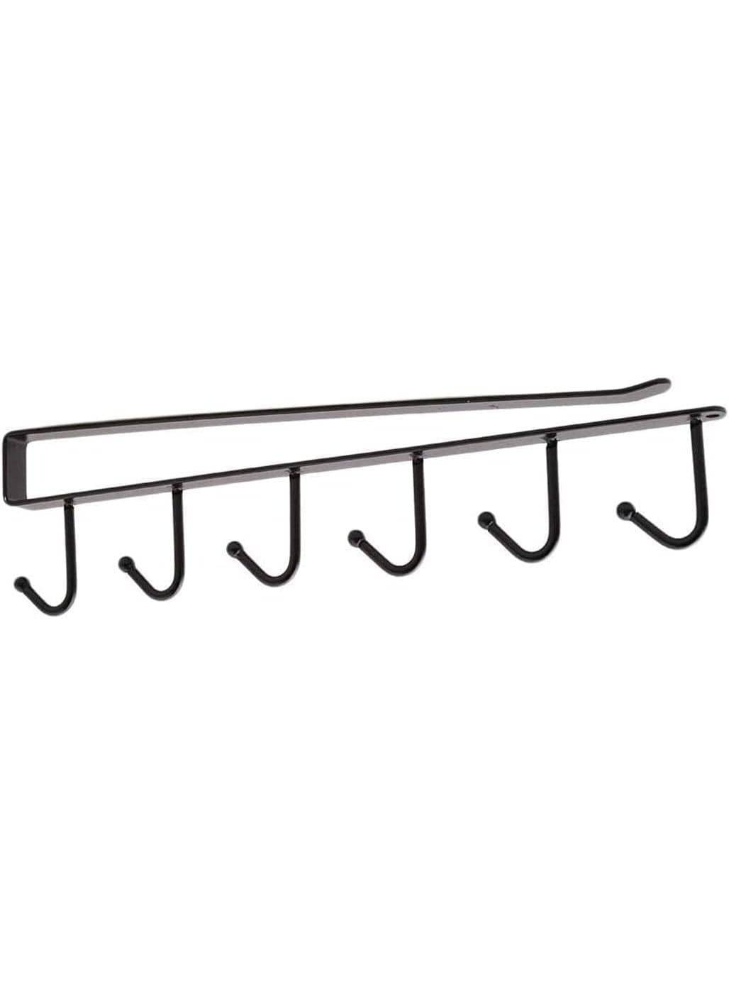 Cup holder that attaches to the bottom of a shelf or kitchen cabinet, containing 6 hooks and a main organizer holder - 2 pieces (black color) (4)