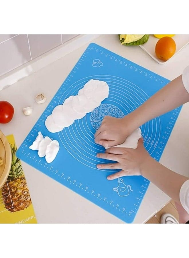 Large Non-Stick Reusable Silicone Pastry Mat 43 x 35 cm Overall Dimensions 50 x 40 cm - Food Grade Silicone Mat for Dough, Pastry, Pizza Non-Slip with Precise Measurements for Dough Rolling and Surface Protection Heat Resistant Thick Food Grade Silicone Mat for Pizza, Baked Goods, Pies Can be used as an oven liner or rolling pin (Light Bue) Decorating Tools (٧)