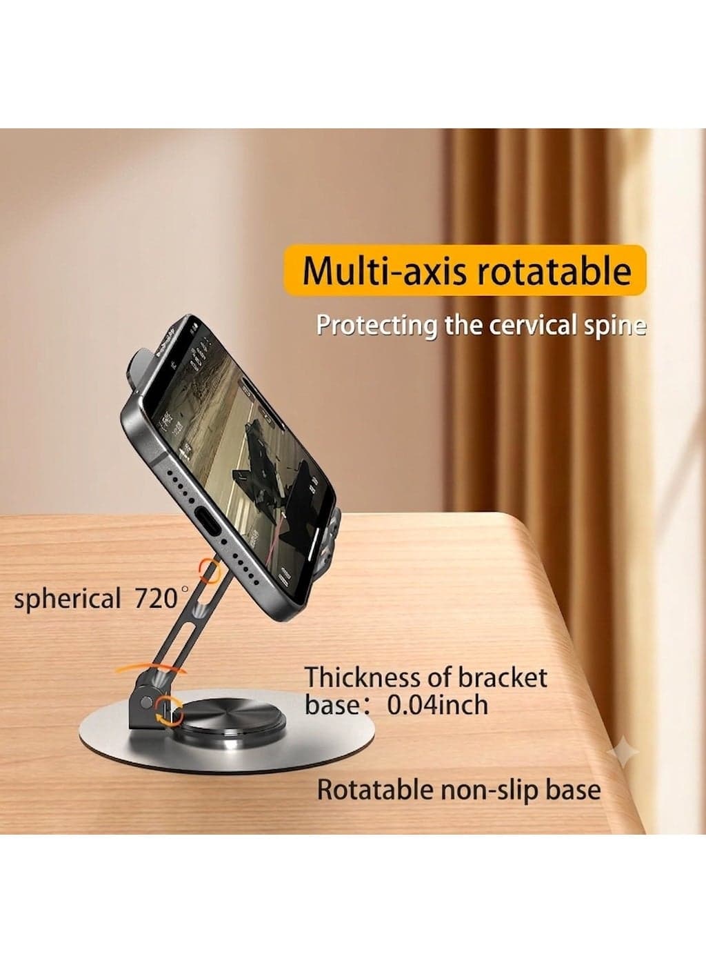 360° Rotating Metal Phone Stand – Foldable Desk Holder for Smartphones & Tablets (Black) Phone Grips & Stands (3)