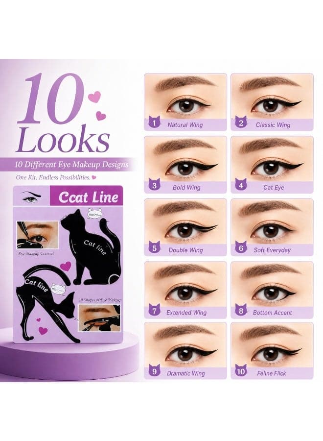 Eyeliner and eyebrow drawing tool with 10 designs; a multi-use eyeliner stencil for beginners and professionals. Makeup Stencils (9)