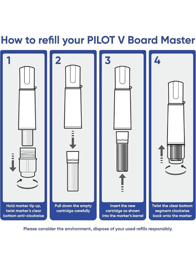 Pilot V Board Master White Board Marker Bullet - Black Erasable Markers (٢)