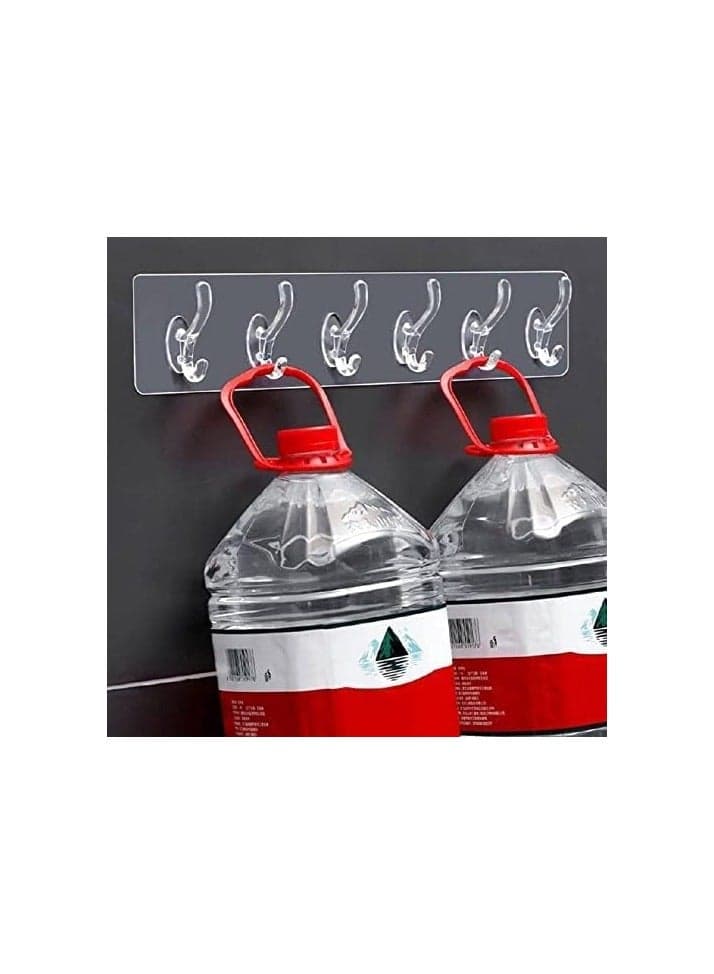 Self Adhesive 6 Hooks Wall Hanger Clear 2pas (4)