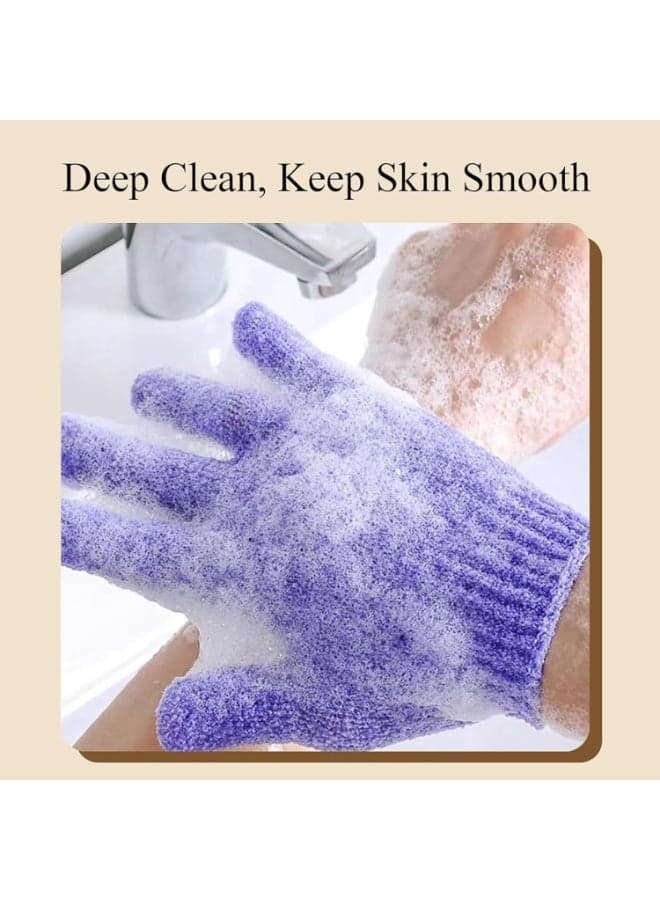 2 Pieces Exfoliating Bath Gloves – Double-Sided Body Scrubbing Gloves for Deep Skin Cleansing and Dead Skin Removal, Reusable Shower Massage Mitts with Rich Lather, Bath Accessories for Men and Women, Multi Colors (٥)