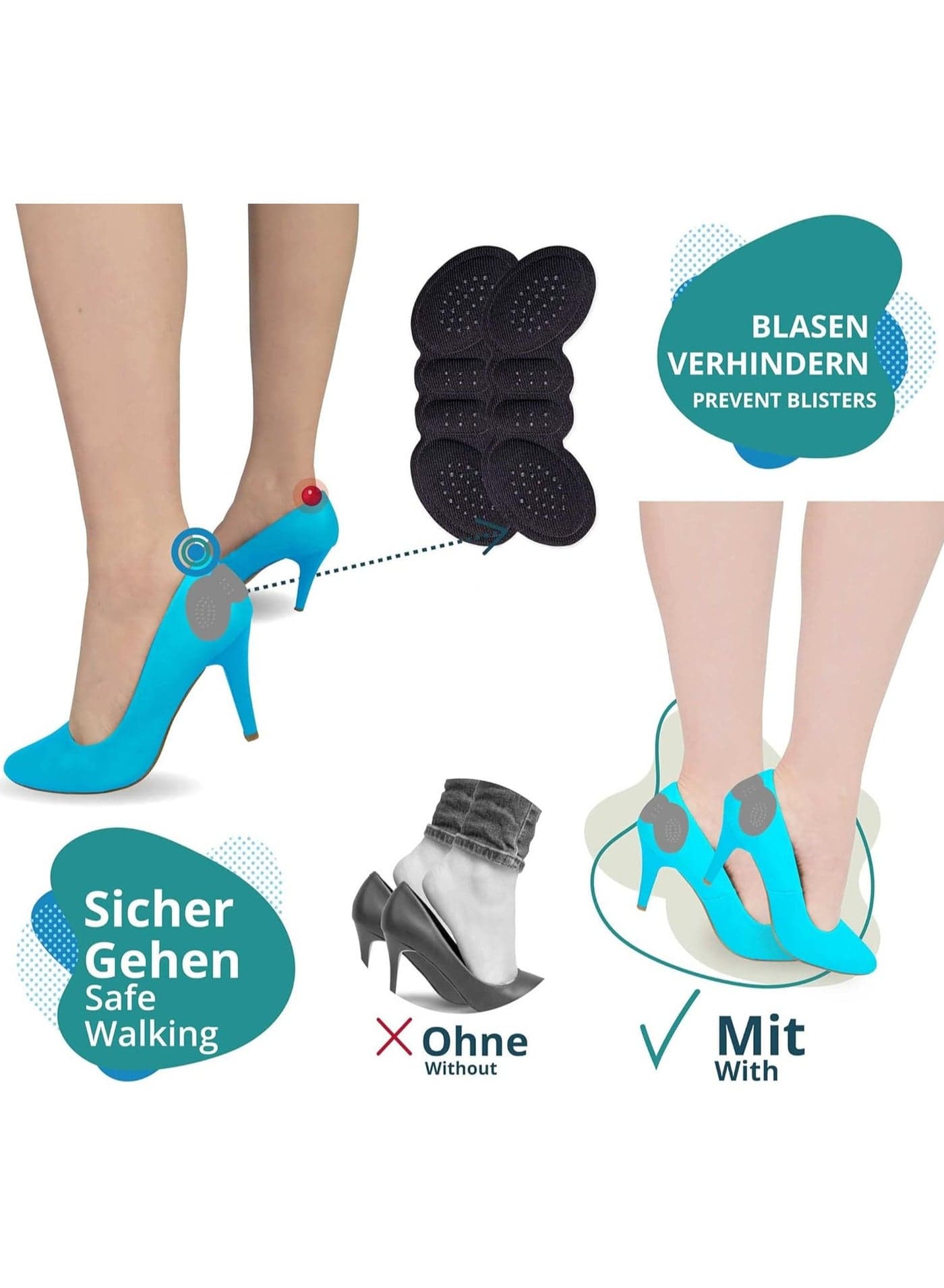 Silicone/fabric heel pads, cushioned insoles for loose shoes, comfortable heel pads for extra-large shoes for men and women, padding to improve shoe fit and comfort, prevents heel slippage and blisters, multi-colored Women's Accessories Sets (٤)