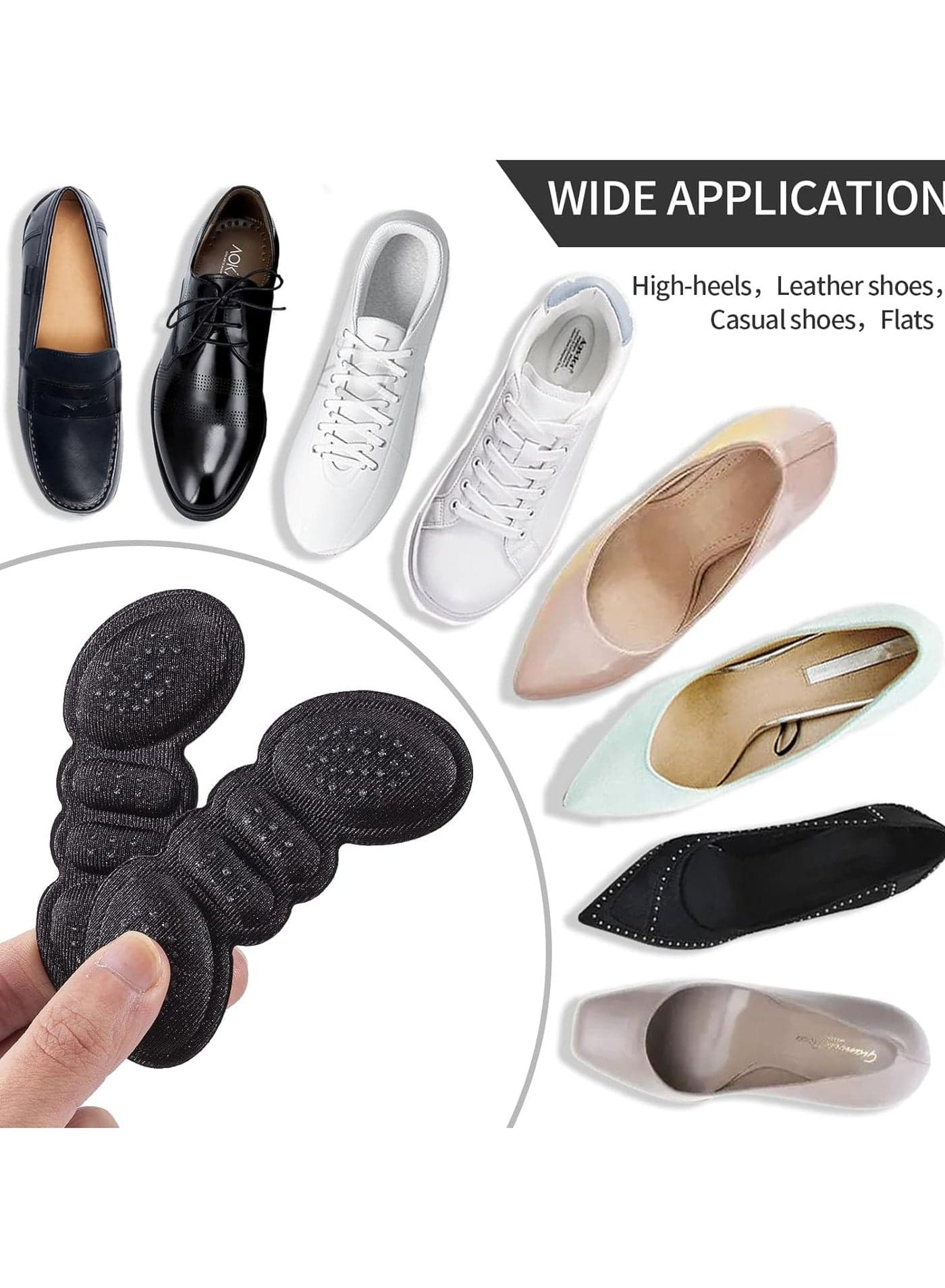 Silicone/fabric heel pads, cushioned insoles for loose shoes, comfortable heel pads for extra-large shoes for men and women, padding to improve shoe fit and comfort, prevents heel slippage and blisters, multi-colored Women's Accessories Sets (٥)
