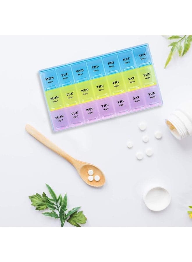 2 pack Large Weekly Pill Organizer (7 Day, 3 Times a Day: Morn, Noon, Night) - Moisture-Proof Travel Pill Case with 21 Spacious Compartments | Portable Medicine Organizer for Pills, Vitamins, and Fish Oil Supplements | Easy-to-Read Bold Lettering & Detachable Covers for Simple Cleaning. Pill Cases & Splitters (٣)
