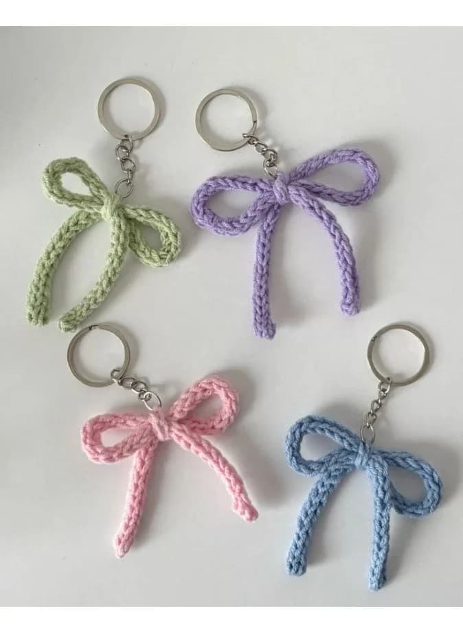 Handmade Crochet Bow Keychain | Cute Bow Keyring for Keys & Bags | Aesthetic Kawaii Bag Charm Gift for Girls Key Chains (2)