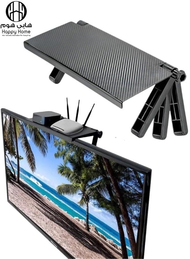 Adjustable TV & Monitor Top Shelf Organizer – Universal Screen Top Storage Rack for Wall Mounted TVs and Computer Monitors, Holds Streaming Devices, Router, Set-Top Box, Remote Controls, Speakers, Photo Frames, Plants & Home Accessories, Tool-Free Installation Size: 33.8x16.2x2.5cm TV Mounts