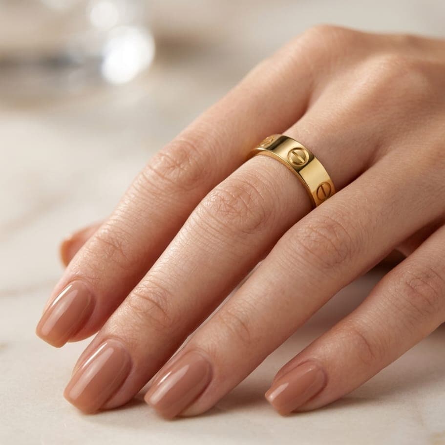 A unisex ring in elegant gold color, made of rust-resistant stainless steel, with a modern design and luxurious professionally engraved patterns, suitable for your engagement or happy occasions Women's Rings (٥)