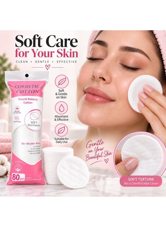 80-Piece Round Cosmetic Cotton Pads, Soft Makeup Remover Pads for Gentle Cleansing, Skincare Application and Everyday Beauty Routine Cotton Balls & Swabs (٣)