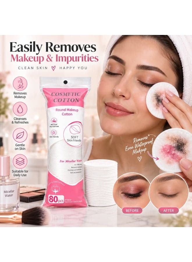 80-Piece Round Cosmetic Cotton Pads, Soft Makeup Remover Pads for Gentle Cleansing, Skincare Application and Everyday Beauty Routine Cotton Balls & Swabs (٤)