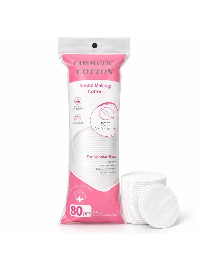 80-Piece Round Cosmetic Cotton Pads, Soft Makeup Remover Pads for Gentle Cleansing, Skincare Application and Everyday Beauty Routine Cotton Balls & Swabs (٥)