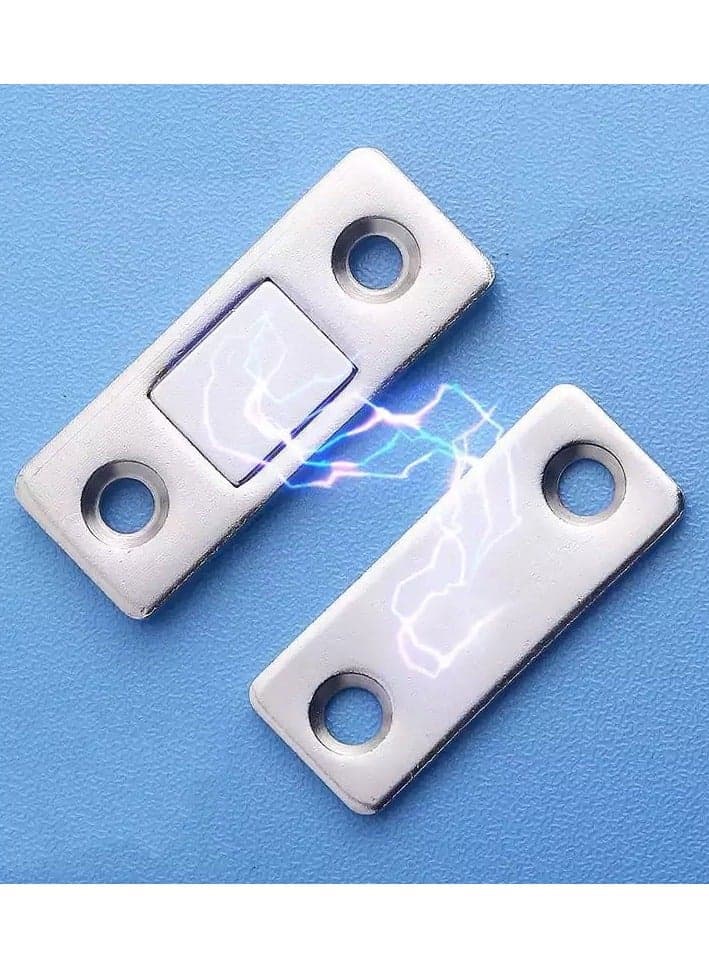 5 Sets Of Two-Piece Magnetic Lock For Cupboards, Drawers, Desks And All Doors With Double-Face Adhesive, Strong Magnets And Shiny Silver Metal (٢)