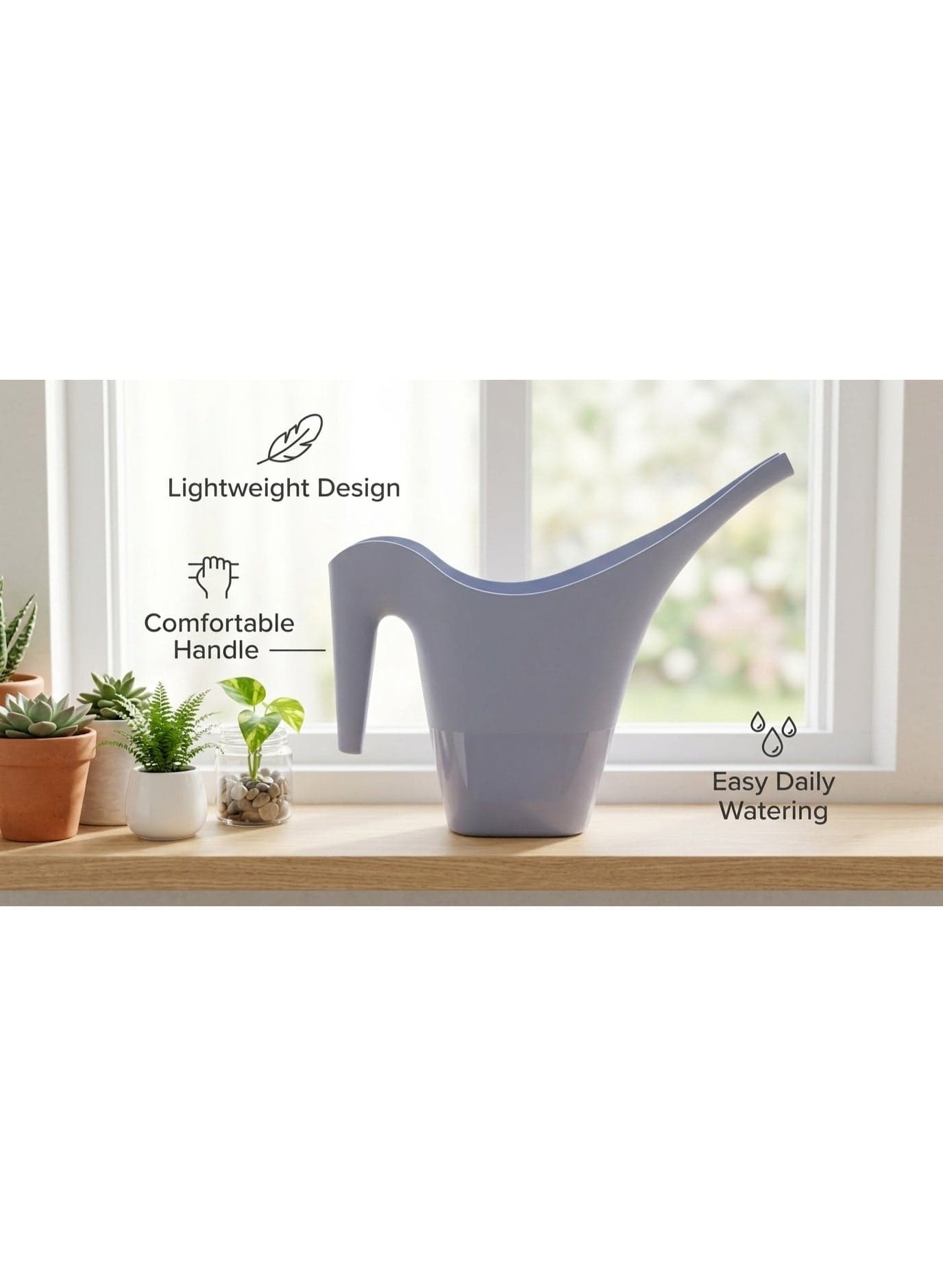 Grey Plastic Long Spout Watering Can 2-Litre Capacity for Indoor & Outdoor Houseplants - Manual Garden Watering Pot & Supplies (3)
