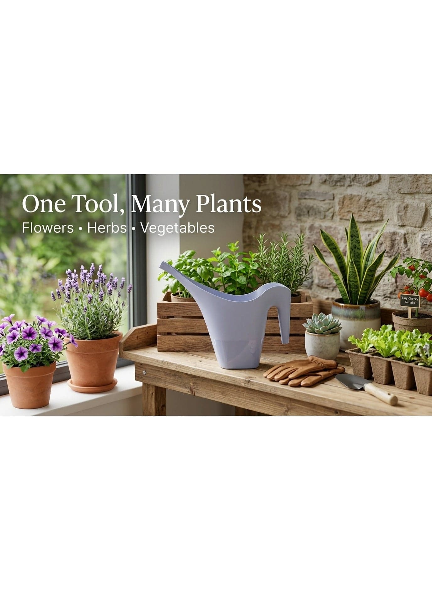 Grey Plastic Long Spout Watering Can 2-Litre Capacity for Indoor & Outdoor Houseplants - Manual Garden Watering Pot & Supplies (5)