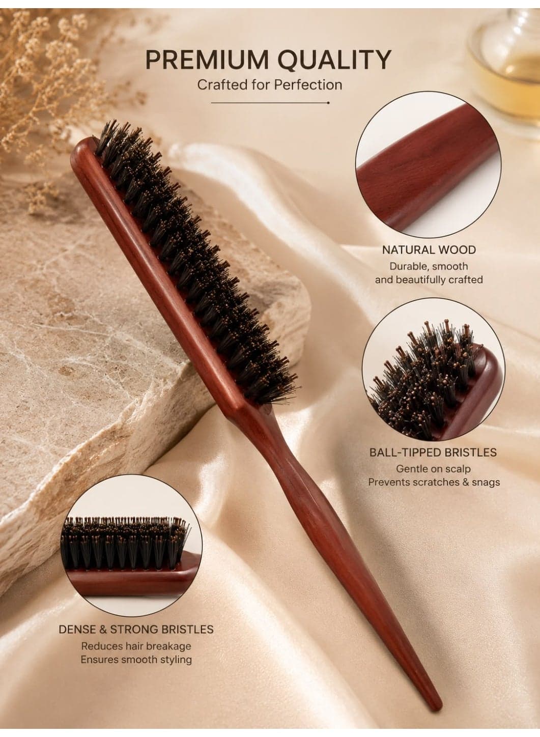 Wooden Baby Hair & Edge Styling Brush with Dense Bristles for Precise Hairline Styling (٣)