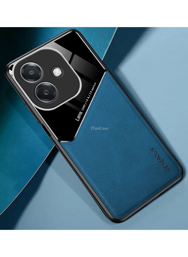 Case Compatible With Oppo A3/A3X, Cover Luxury Leather And Glass With Car Magnetic Holder Phone Cover Soft Frame Silicone - Blue
