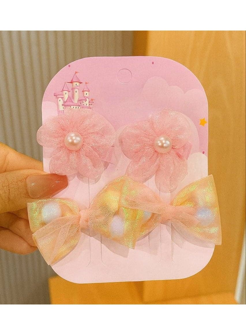 Children's Decorative Hair Clips Set -4 Pieces, Floral & Bow Design Girls' Hair Accessories