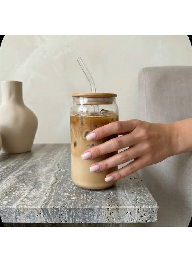 Glass Can-Shaped Cup for Iced Coffee and Cold Drinks with Reusable Glass Straw Coffee Mugs (٤)