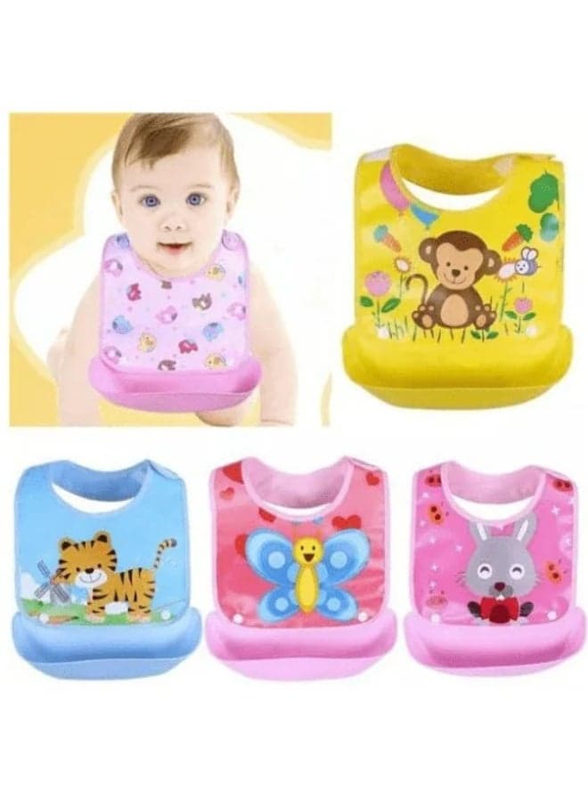 Silicone Baby Bib with Food Catcher Pocket – Waterproof Cartoon Bib for Toddlers