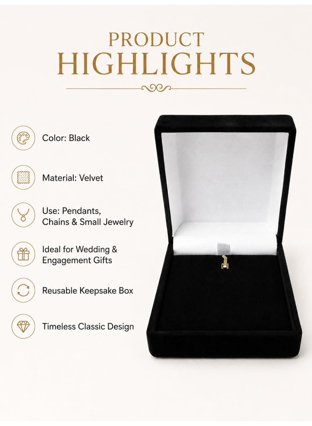 Velvet Gift Box for Pendants and Chains for Wedding and Engagement (Black) (5)