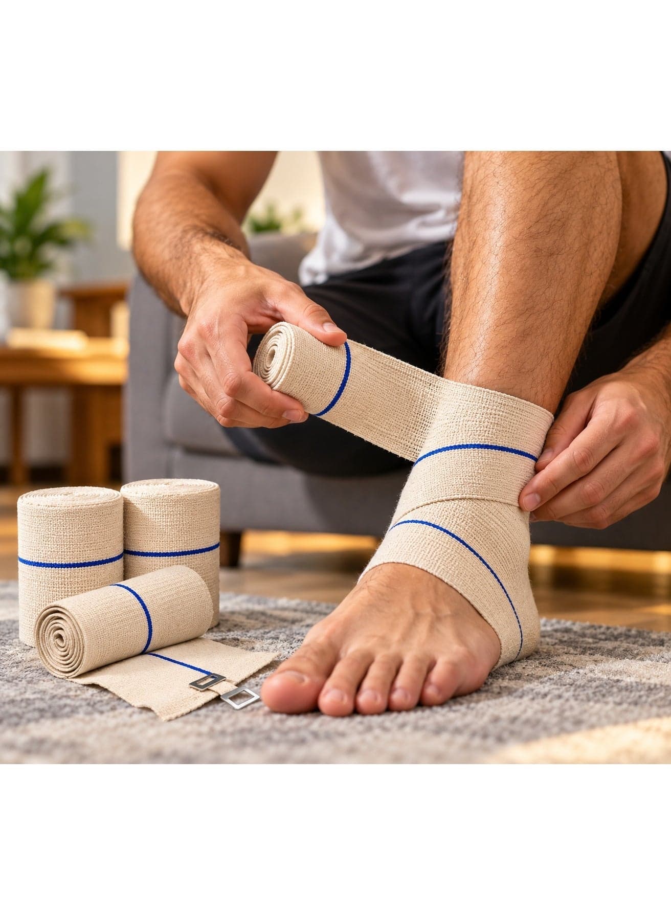 APEX MED LAB Blue Line Elastic Medical Bandage with Metal Clips for Muscle & Joint Support (8 cm Width - Stretched Length 4-4.5 m) Bandages & Gauze (٤)