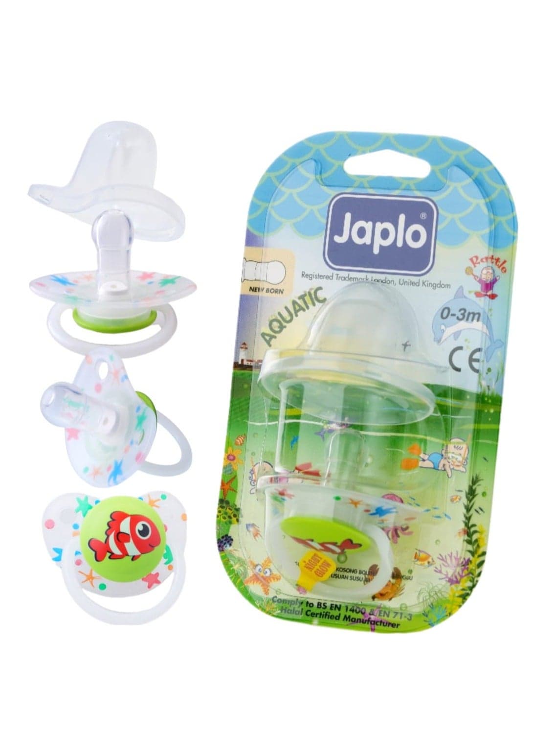 Japlo Aquatic new born 0-3 M soother (Pacifier with cover & Glow In The Dark)