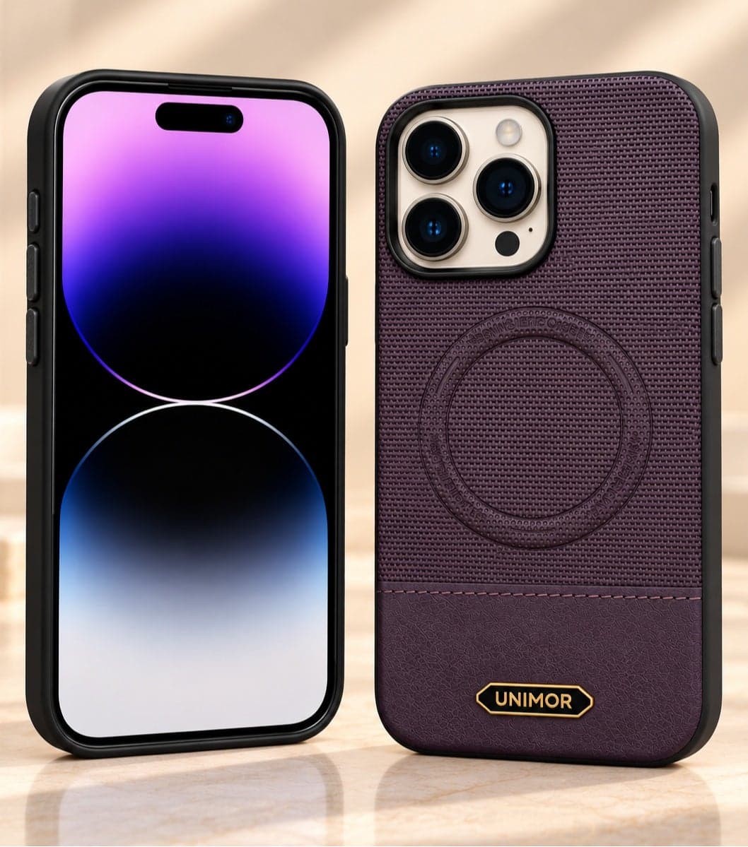 Premium faux leather case cover For iPhone 14 pro max with a classic design, shock-resistant (Purple)