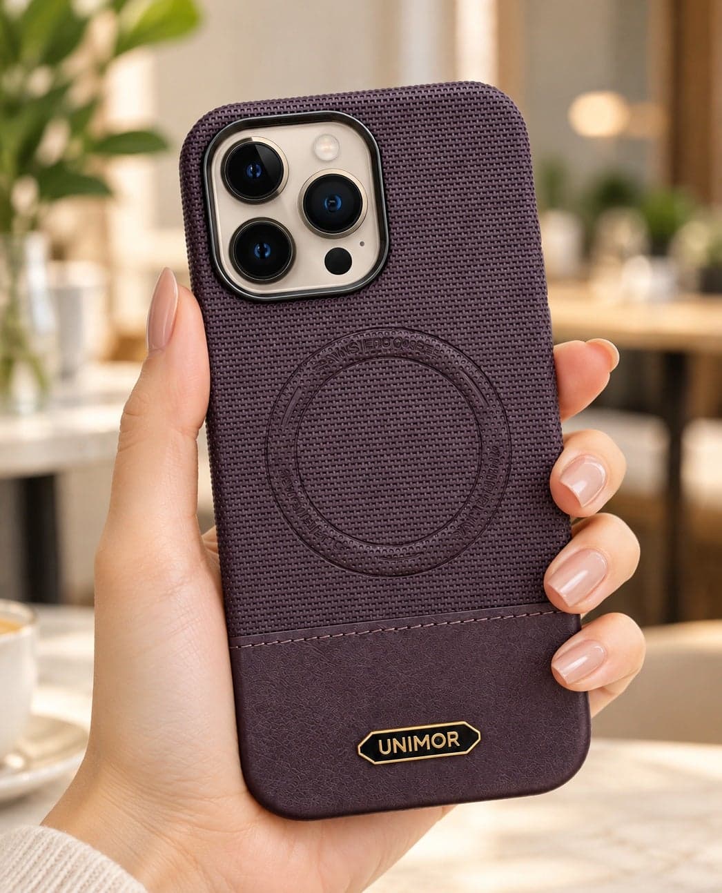 Premium faux leather case cover For iPhone 14 pro max with a classic design, shock-resistant (Purple) (3)