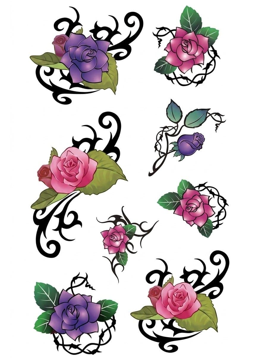 Temporary tattoo in the shape of colorful and eye-catching roses Makeup Tools & Accessories