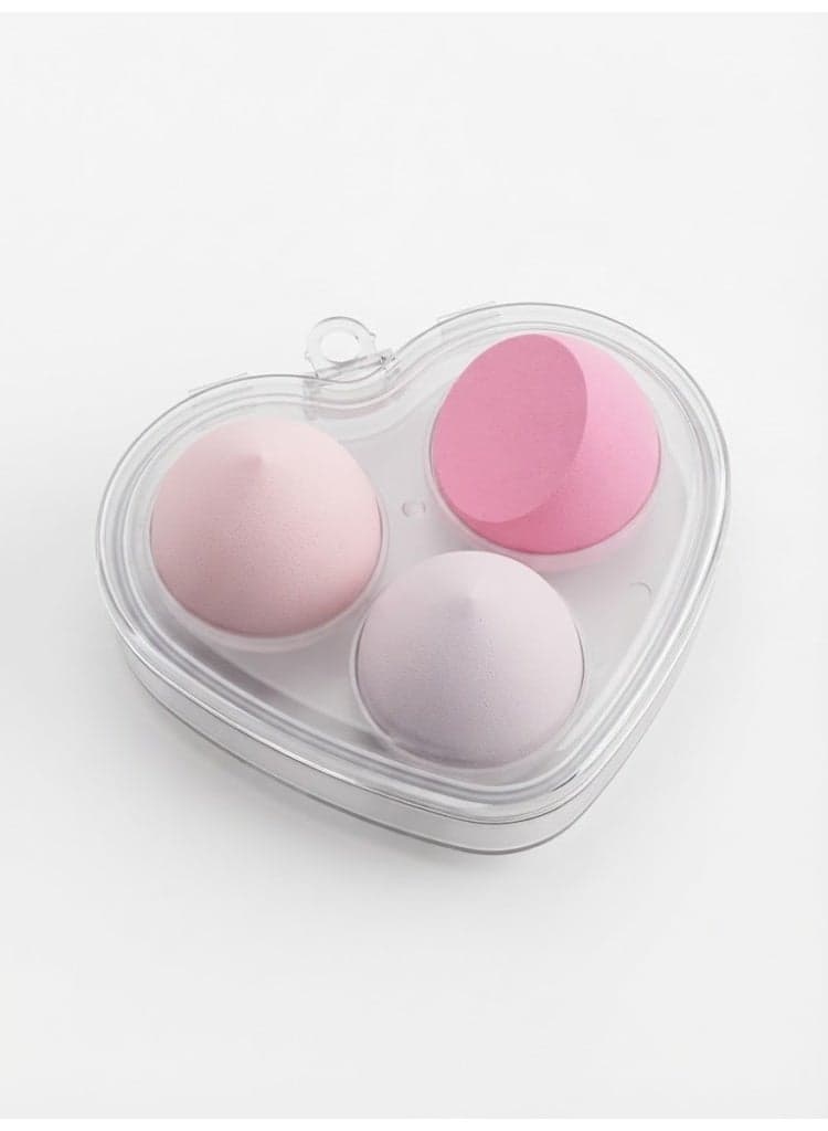 Heart-Shaped Makeup Sponge Set - 3 Pieces with Storage Case (Pink) Make Up Sponges