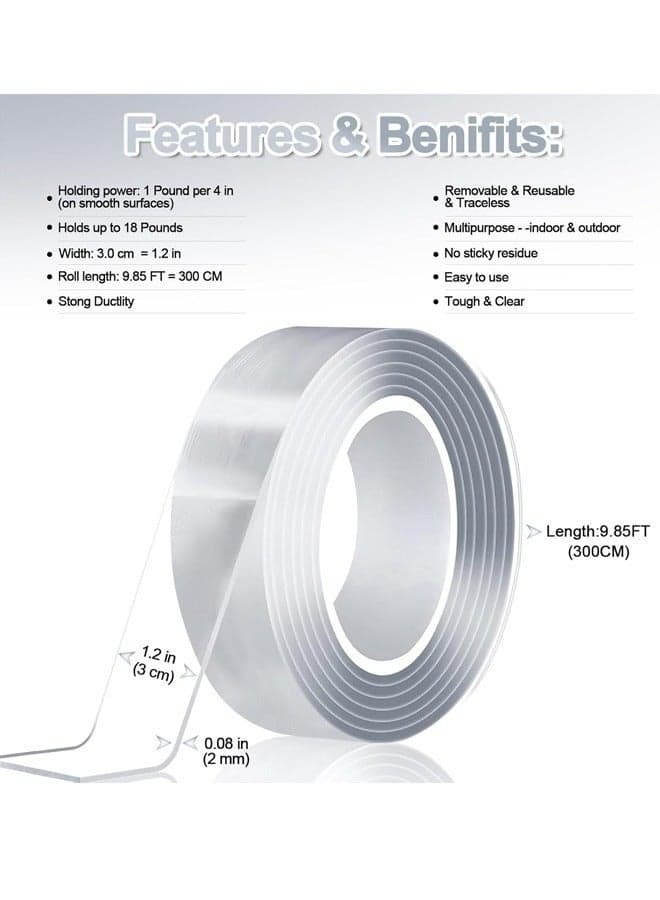 Heavy Duty Double-Sided Nano Tape, 5M Strong Multi-Purpose Mounting Tape, Extra Large Double-Sided Nano Mounting Tape, Clear and Durable Adhesive Wall Tape, Multi-Purpose Picture Hanging Strips for Home and Office (2)