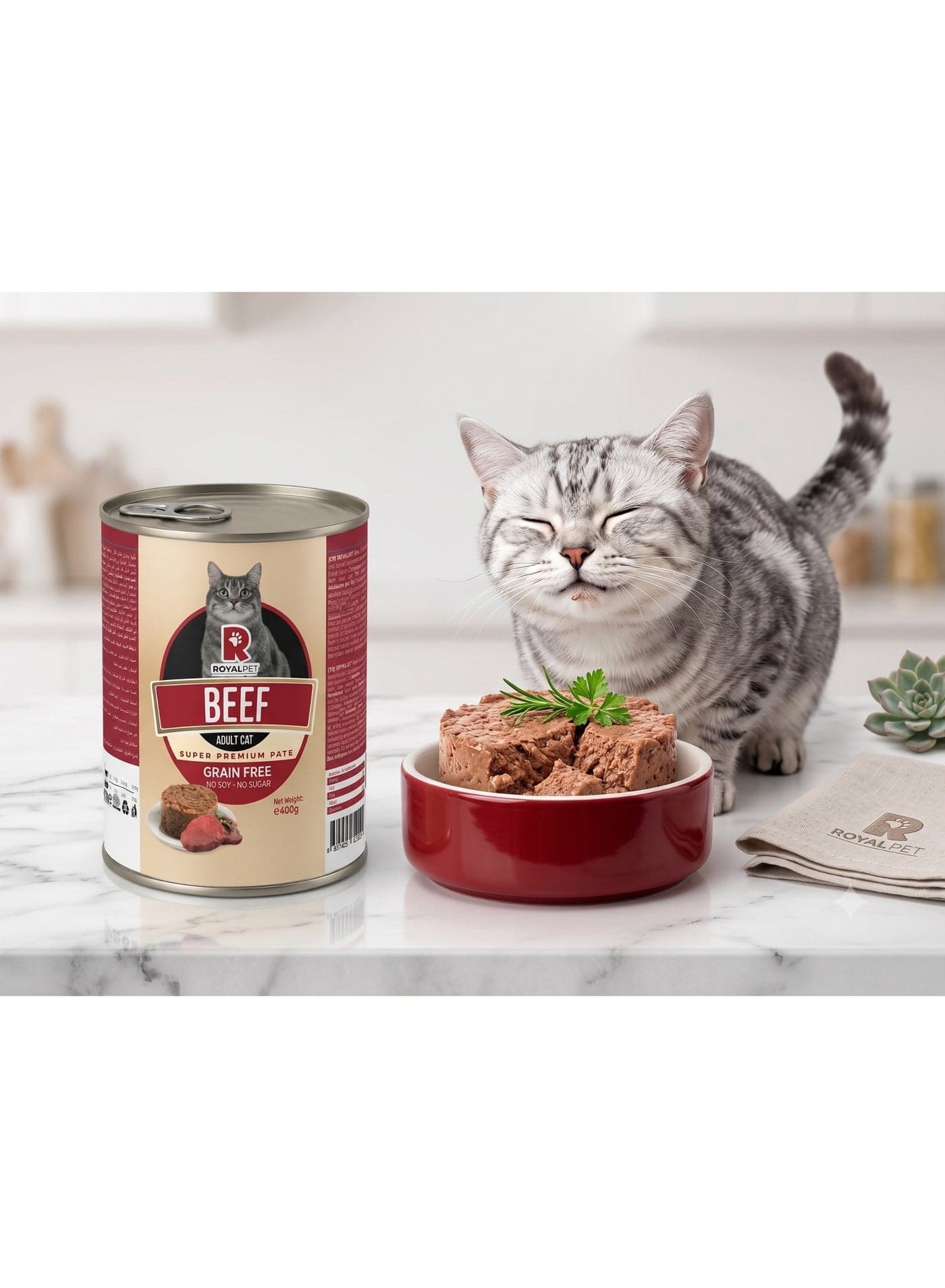 ROYALPET Grain Free Wet Cat Food For Adult Cats - Beef Super Premium Pate (No Soy, No Sugar) - 400g Pet Supplies (٣)