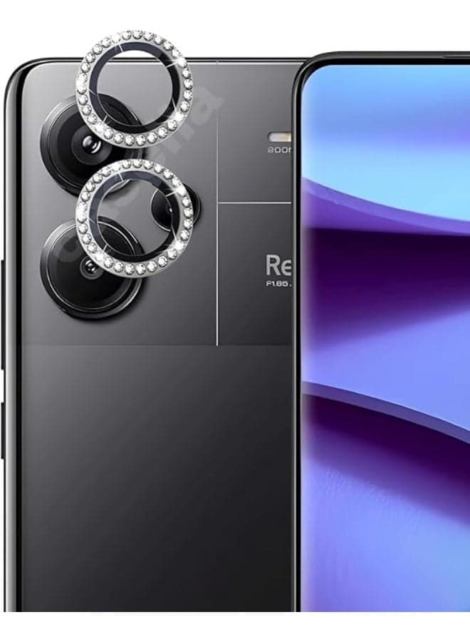 Luxury camera lens studded with rhinestones for Redmi 13C rhinestones, sparkling diamond crystal cover, durable silver metal frame (silver) Mobile Lens & Lens Protectors