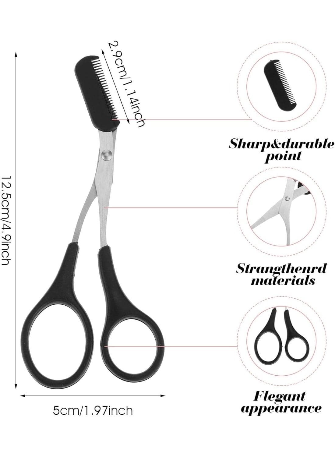 2Pcs Professional Eyebrow and Beard Trimming Scissors with Built-In Comb – Precision Scissors with Ergonomic Non-Slip Handle for Accurate Eyebrow and Beard Grooming – Salon-Quality Personal Care Tool for Men and Women, Easy to Use at Home or in Beauty Salons (٢)