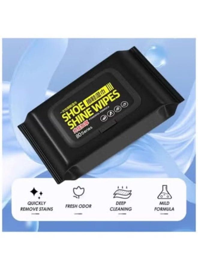 Shoe Shine Wipes Quick Cleaning Wet Wipes for Sneakers Shoes Sandals Leather Shoes Travel-Friendly Shoe Cleaner for Dirt Removal and Polishing Fast and Convenient Shoe Care Solution - 80pcs (٤)