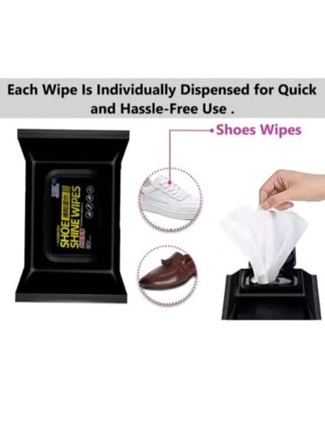 Shoe Shine Wipes Quick Cleaning Wet Wipes for Sneakers Shoes Sandals Leather Shoes Travel-Friendly Shoe Cleaner for Dirt Removal and Polishing Fast and Convenient Shoe Care Solution - 80pcs (٣)