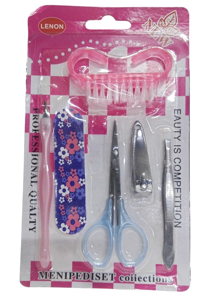 A 6-in-1 pedicure kit for cleaning hands and removing dead skin, consisting of 6 parts (eyebrow tweezers - brush - dead skin removal piece - nippers - scissors - nippers - sandpaper Personal Care