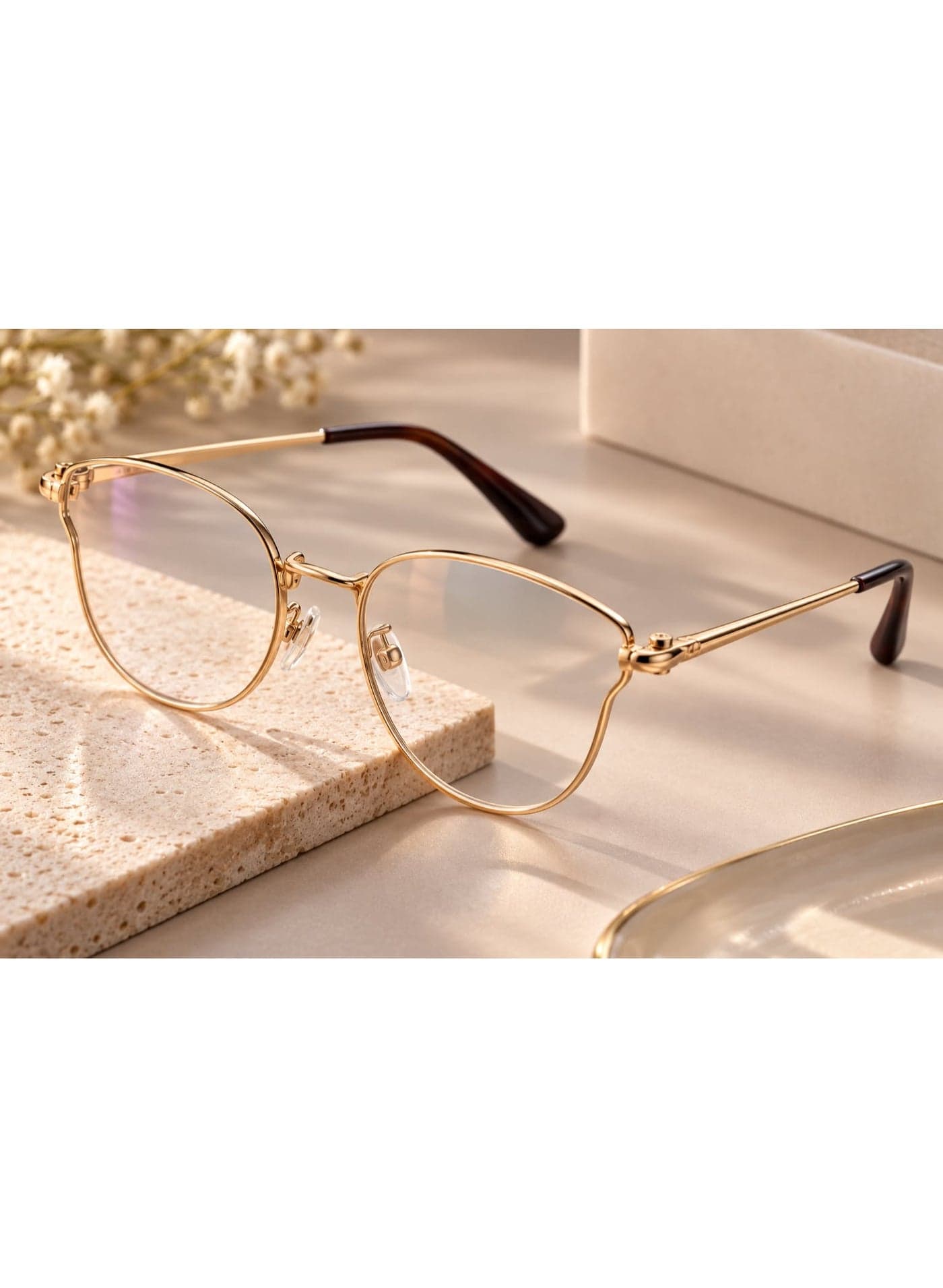 Elegant Women's Gold-Tone Round Eyeglasses with Slim Metal Frame and Clear Lenses, Stylish Modern Optical Fashion Eyewear Women's Sunglasses (٣)