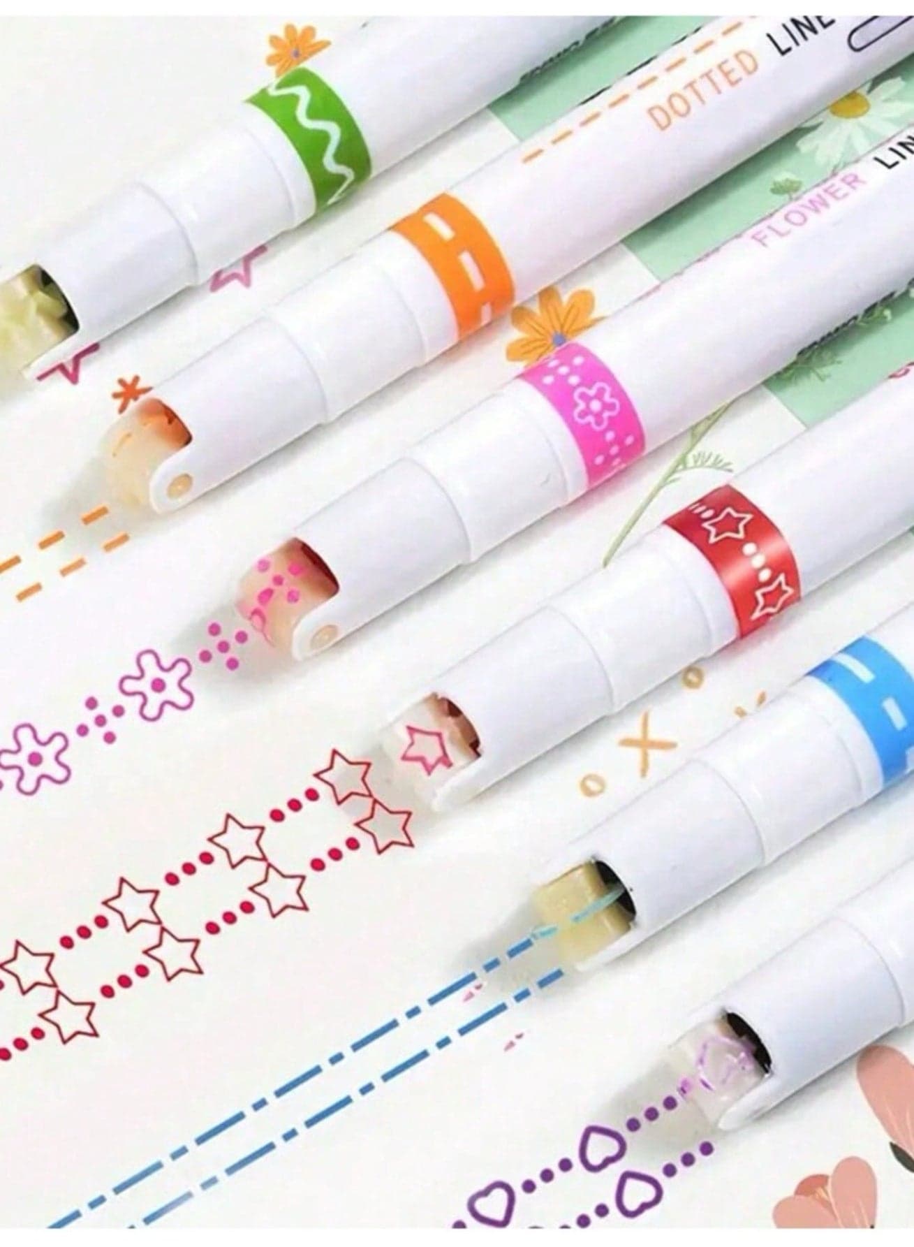 6 Pack Wavy Outline Markers with Fluorescent Ink, Double Head Flower Curve Highlighter Pens for Journaling and Hand Lettering, Assorted Colors for School Office Crafting (7)