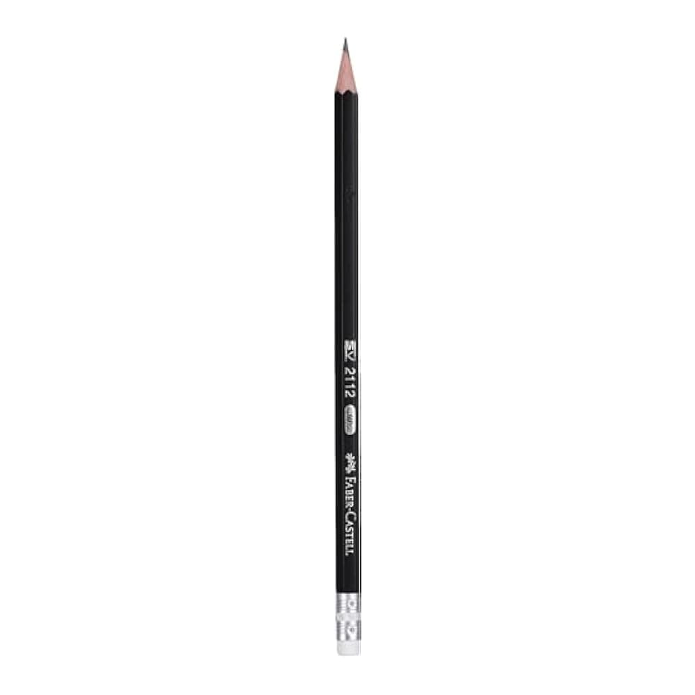 Faber-Castell 2112 HB Graphite Pencil with Eraser - Black Wooden Lead Pencils (2)