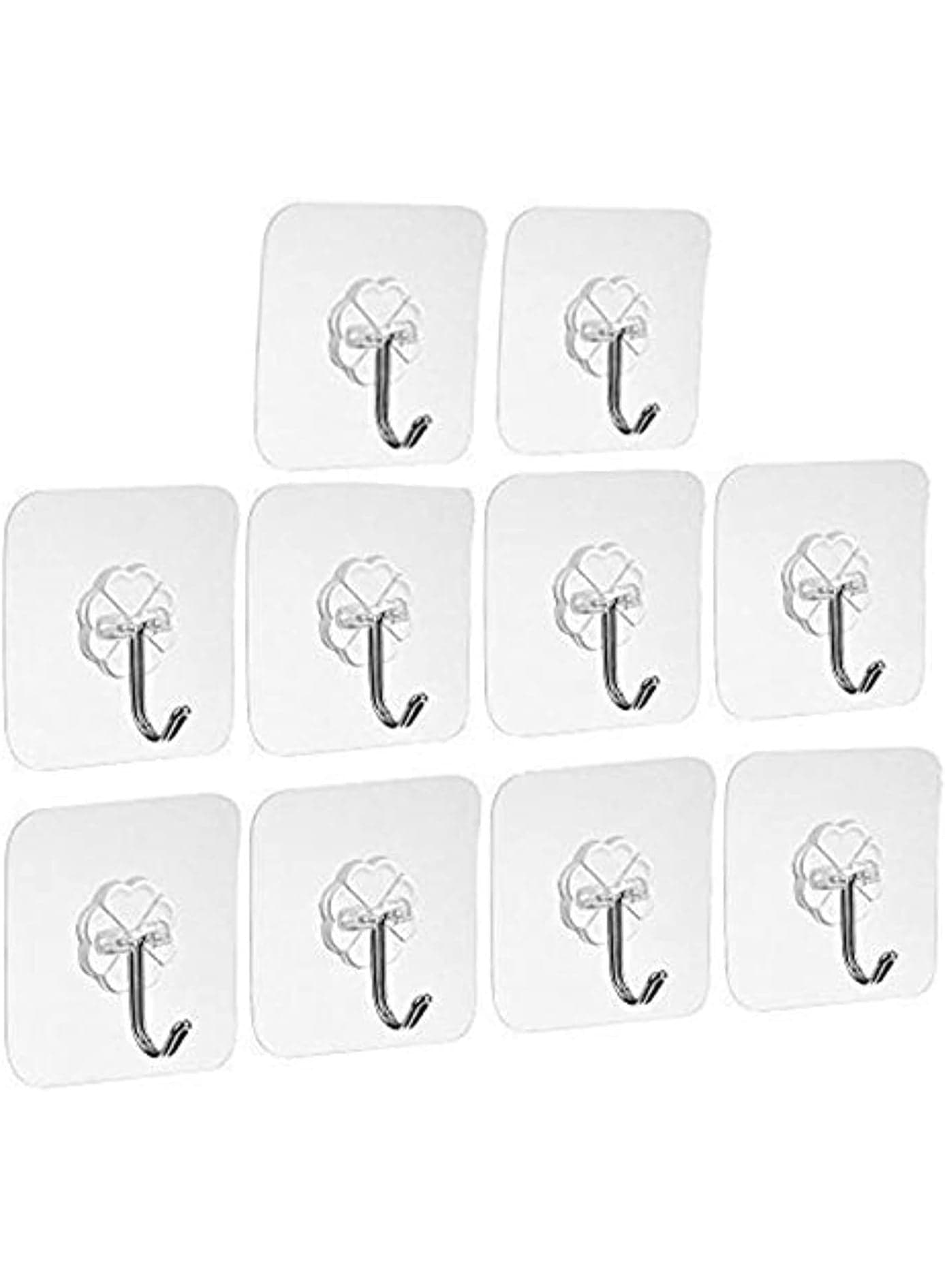 10-Piece Self-Adhesive Wall Hooks Set, Reusable No-Drill Sticky Hooks for Towels, Clothes, Kitchen and Bathroom Accessories