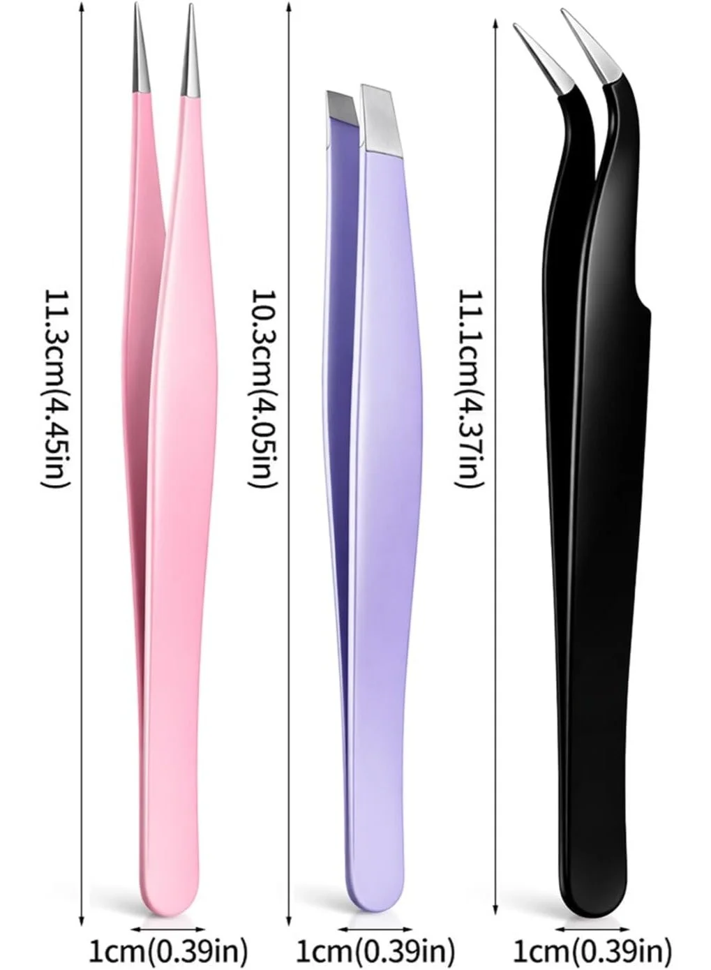 Eyebrow Tweezers Set of 3, Precision Brow Hair Removal Tweezers, Different Tip Designs for Shaping & Grooming, Cosmetic Beauty Tools