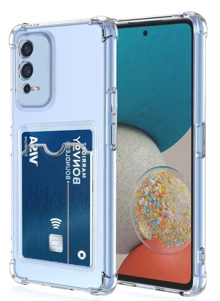 Clear Wallet Phone Case for Oppo A55 4G Upgrade Card Slot Case Slim Fit Protective Soft TPU Shockproof Cover with Cute Card Holder - Transparent