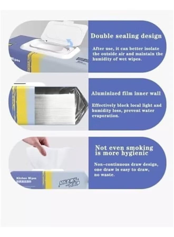80 PCS Kitchen Cleaning Wet Wipes, household wet wipes, strong decontamination, Pack Of 1set (٣)