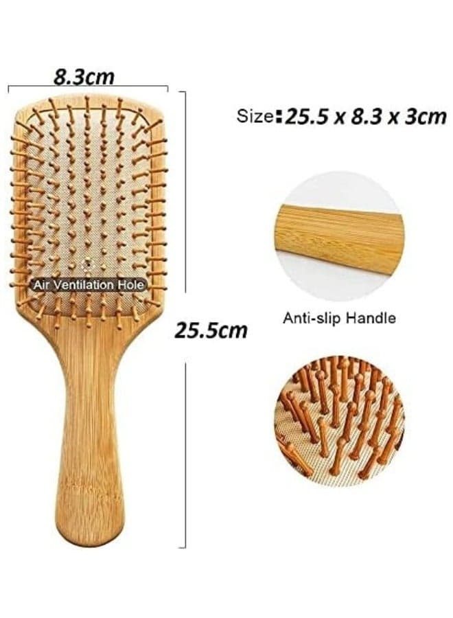 Natural Wooden Bamboo Hair Brush for Detangling and Scalp Massage for Long Curly Short Thick Hair for Women Kids Men Hair Combs (٢)