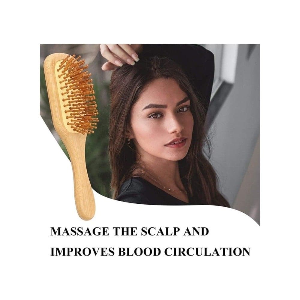 Natural Wooden Bamboo Hair Brush for Detangling and Scalp Massage for Long Curly Short Thick Hair for Women Kids Men Hair Combs (٣)