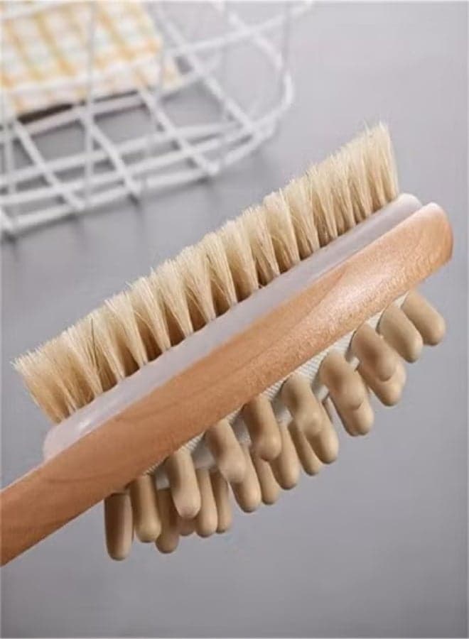 2-in-1 Soft Bath Brush with Long Handle | Exfoliating Brush with Natural Bristles Body Brushes (2)