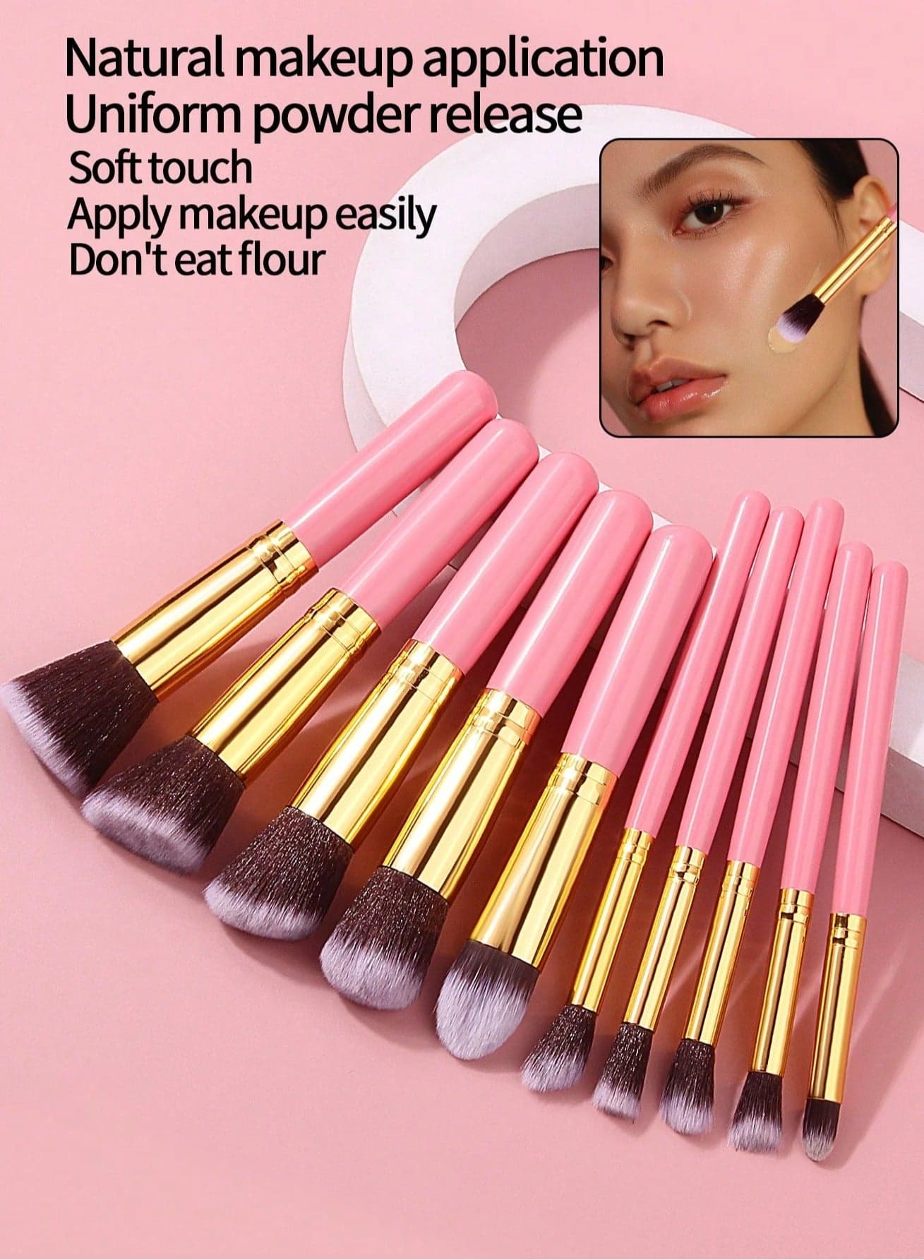 Professional 10 Makeup Brushes – Face Contour, Blush, and Eyeshadow Multicolour (4)
